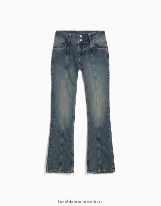 Bershka femei blugi evazați decolorați cu talie joasă albastru deschis Z86D1585 îmbrăcăminte