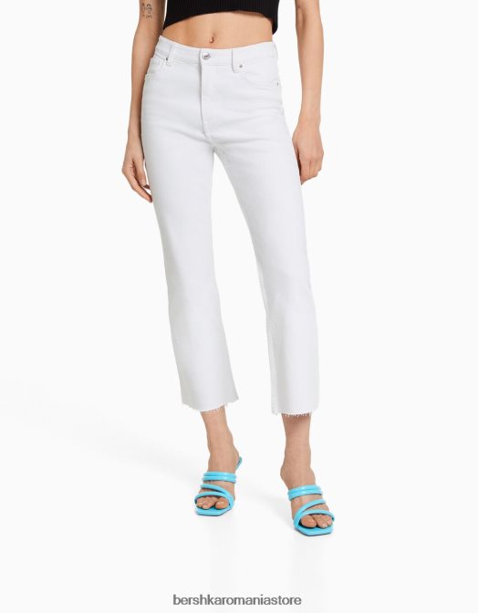 Bershka femei blugi evazați tăiați alb Z86D1547 îmbrăcăminte