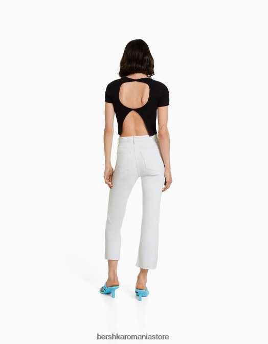 Bershka femei blugi evazați tăiați alb Z86D1547 îmbrăcăminte