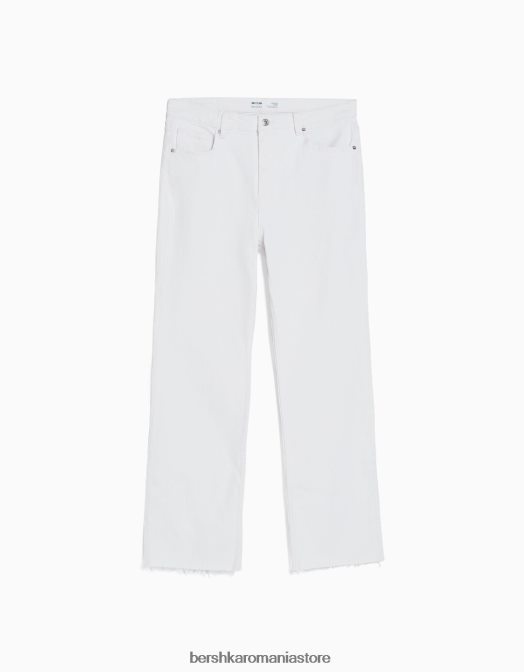 Bershka femei blugi evazați tăiați alb Z86D1547 îmbrăcăminte