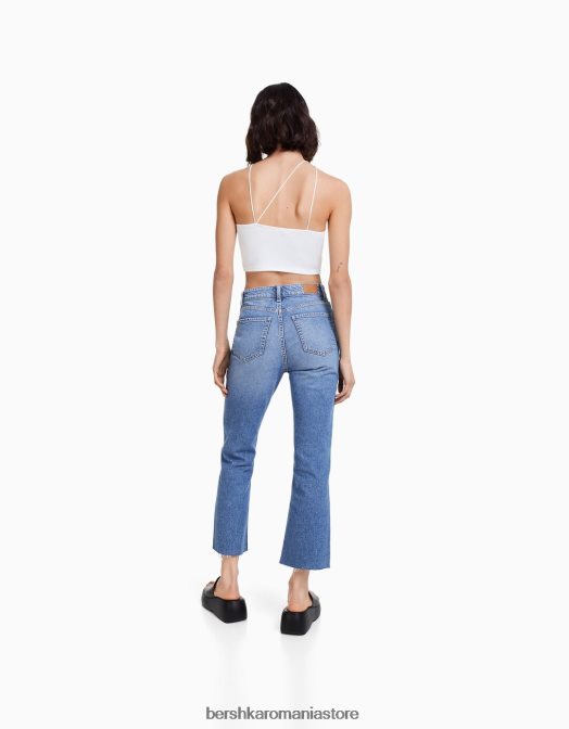 Bershka femei blugi evazați tăiați albastru Z86D1967 îmbrăcăminte