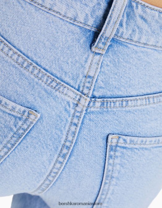 Bershka femei blugi evazați tăiați albastru deschis Z86D1548 îmbrăcăminte