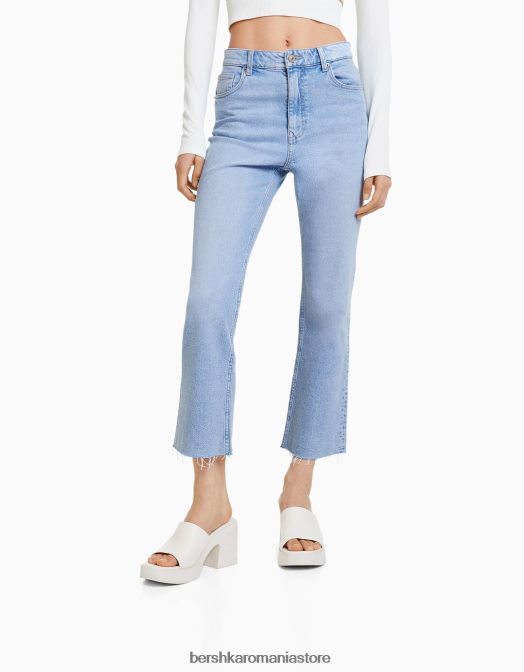 Bershka femei blugi evazați tăiați albastru deschis Z86D1968 îmbrăcăminte