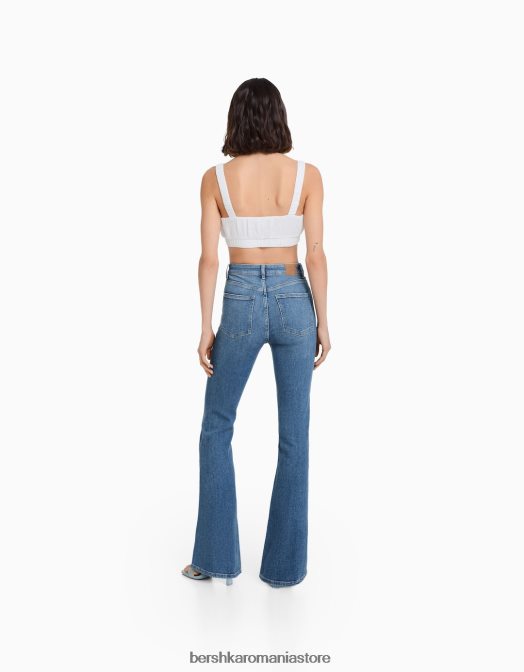 Bershka femei blugi evazati albastru deschis Z86D1492 îmbrăcăminte