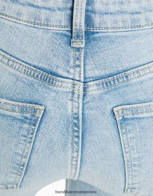 Bershka femei blugi evazati albastru deschis Z86D1974 îmbrăcăminte