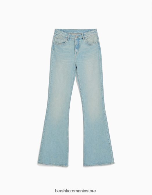 Bershka femei blugi flare cu talie joasa cu buzunare albastru deschis Z86D1565 îmbrăcăminte