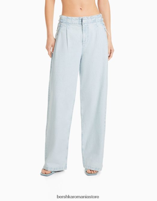 Bershka femei blugi largi anilor \'90 cu detaliu cravată albastru deschis Z86D1541 îmbrăcăminte