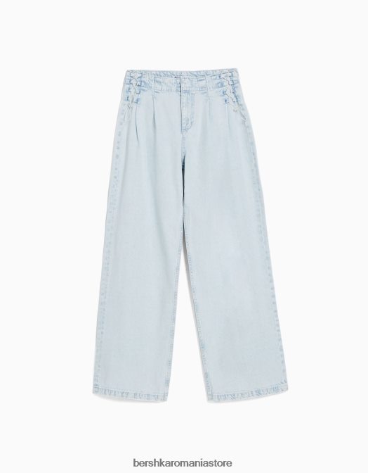 Bershka femei blugi largi anilor \'90 cu detaliu cravată albastru deschis Z86D1541 îmbrăcăminte