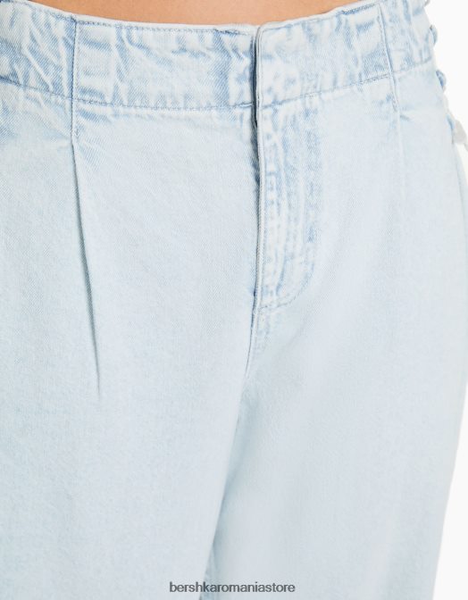 Bershka femei blugi largi anilor \'90 cu detaliu cravată albastru deschis Z86D1541 îmbrăcăminte