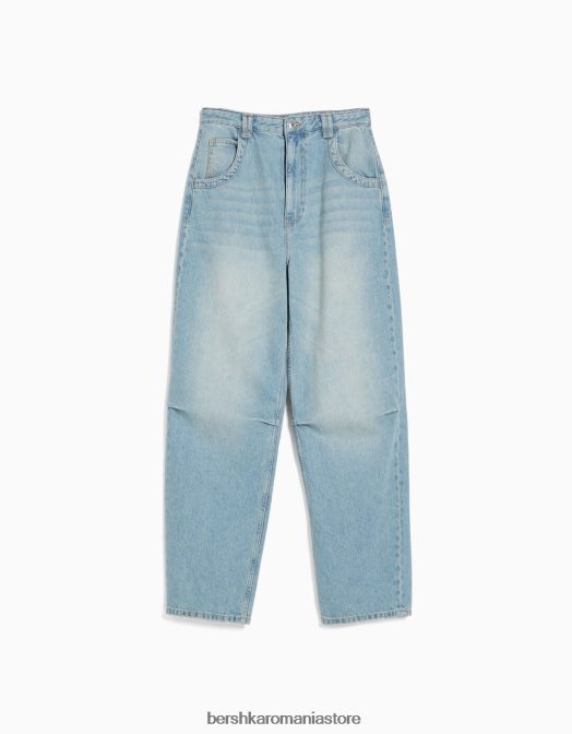 Bershka femei blugi largi cu balloon fit albastru deschis Z86D1527 îmbrăcăminte
