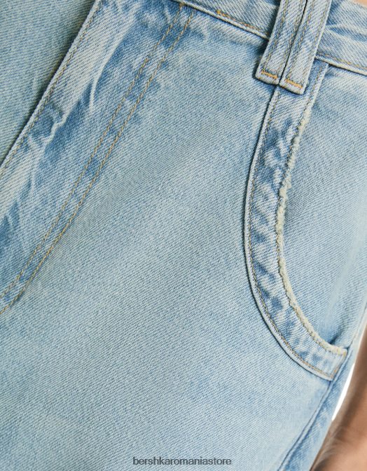 Bershka femei blugi largi cu balloon fit albastru deschis Z86D1527 îmbrăcăminte