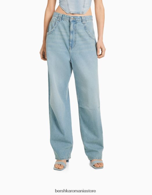 Bershka femei blugi largi cu balloon fit albastru deschis Z86D1953 îmbrăcăminte
