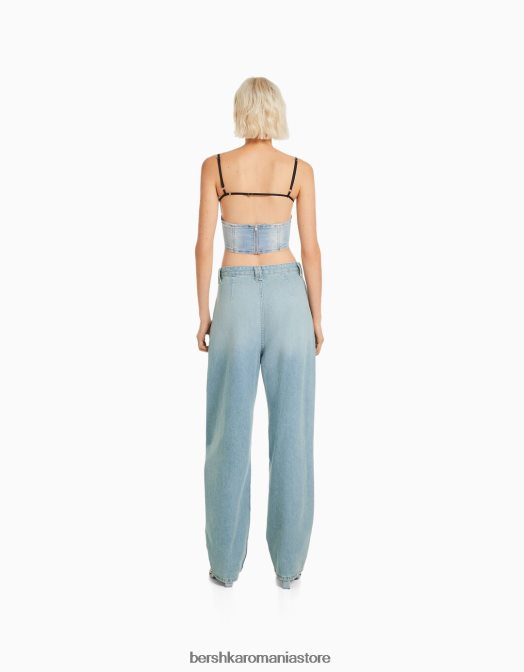 Bershka femei blugi largi cu balloon fit albastru deschis Z86D1953 îmbrăcăminte
