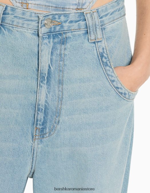 Bershka femei blugi largi cu balloon fit albastru deschis Z86D1953 îmbrăcăminte
