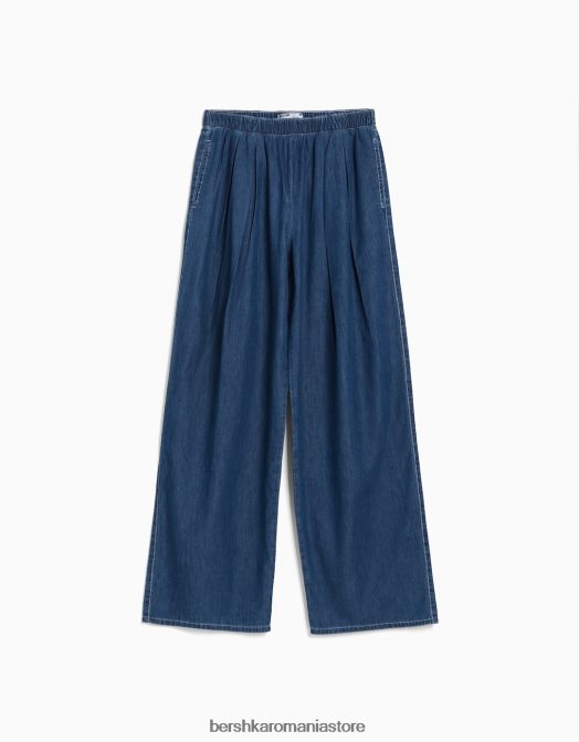 Bershka femei blugi largi cu pliuri albastru Z86D1574 îmbrăcăminte