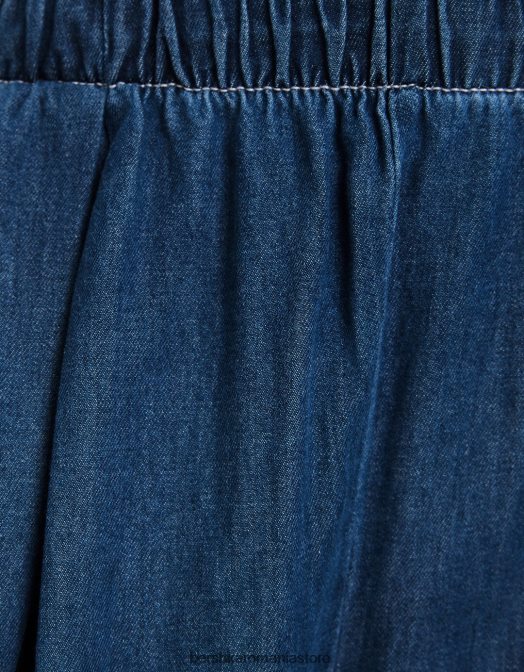 Bershka femei blugi largi cu pliuri albastru Z86D1574 îmbrăcăminte