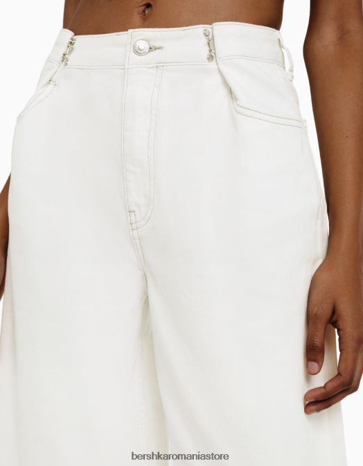 Bershka femei blugi largi cu talie reglabilă alb Z86D1564 îmbrăcăminte