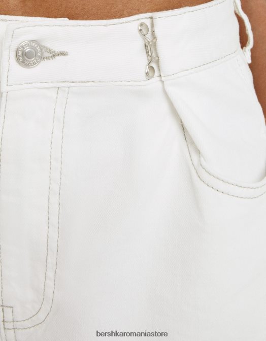 Bershka femei blugi largi cu talie reglabilă alb Z86D1564 îmbrăcăminte
