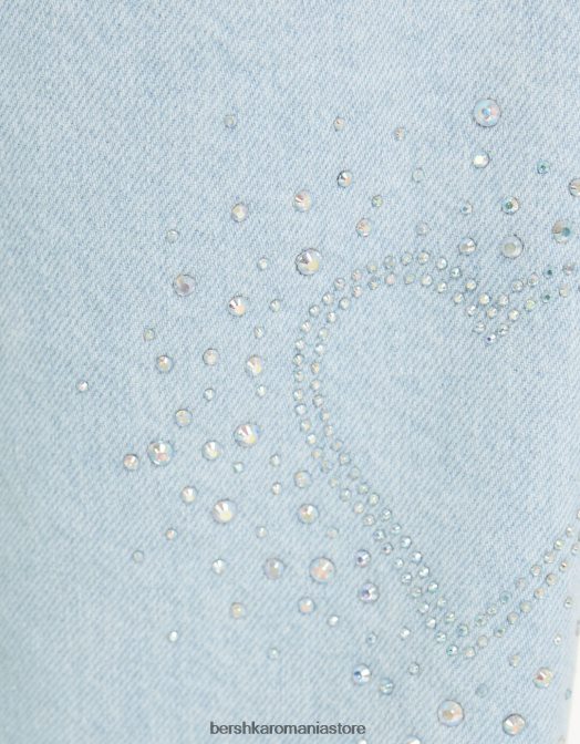 Bershka femei blugi largi din anii \'90 cu inimioare de strass albastru deschis Z86D1581 îmbrăcăminte