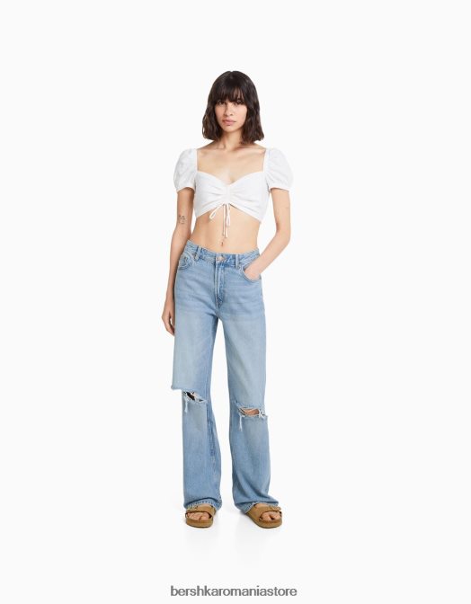 Bershka femei blugi largi rupti din anii \'90 albastru deschis Z86D1488 îmbrăcăminte