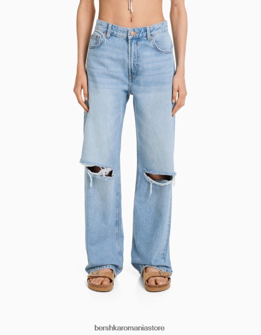 Bershka femei blugi largi rupti din anii \'90 albastru deschis Z86D1488 îmbrăcăminte