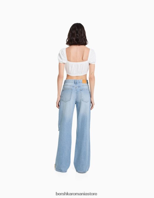 Bershka femei blugi largi rupti din anii \'90 albastru deschis Z86D1488 îmbrăcăminte