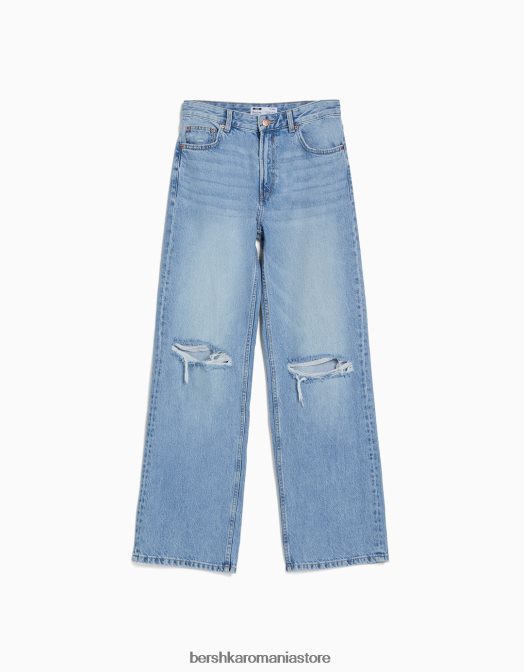 Bershka femei blugi largi rupti din anii \'90 albastru deschis Z86D1488 îmbrăcăminte