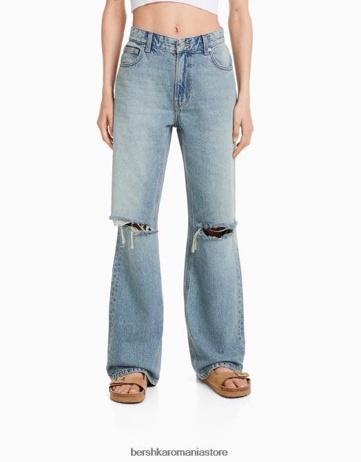 Bershka femei blugi largi rupti din anii \'90 albastru deschis Z86D1489 îmbrăcăminte
