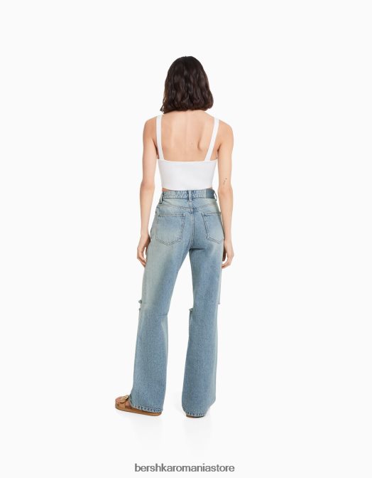 Bershka femei blugi largi rupti din anii \'90 albastru deschis Z86D1489 îmbrăcăminte
