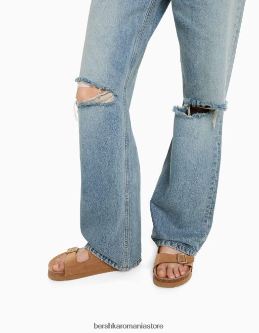 Bershka femei blugi largi rupti din anii \'90 albastru deschis Z86D1489 îmbrăcăminte