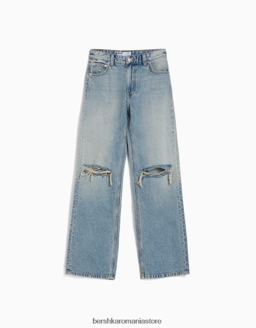 Bershka femei blugi largi rupti din anii \'90 albastru deschis Z86D1489 îmbrăcăminte
