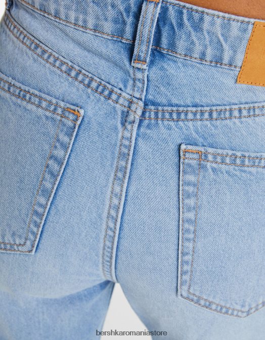 Bershka femei blugi mom rupti albastru deschis Z86D1551 îmbrăcăminte