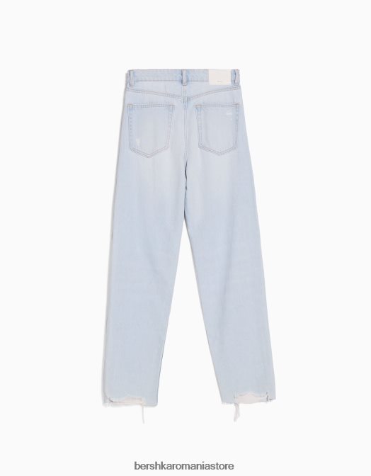 Bershka femei blugi mom rupti albastru deschis Z86D1553 îmbrăcăminte