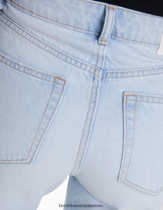 Bershka femei blugi mom rupti albastru deschis Z86D1553 îmbrăcăminte