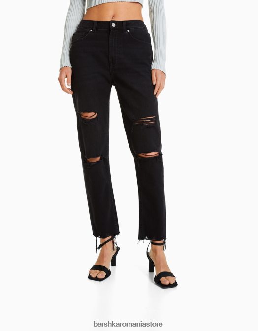 Bershka femei blugi mom rupti negru Z86D1554 îmbrăcăminte