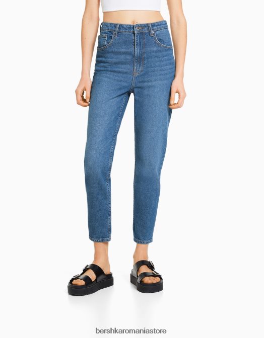 Bershka femei blugi mom slim comfort fit albastru Z86D1520 îmbrăcăminte