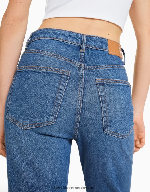 Bershka femei blugi mom slim comfort fit albastru Z86D1520 îmbrăcăminte