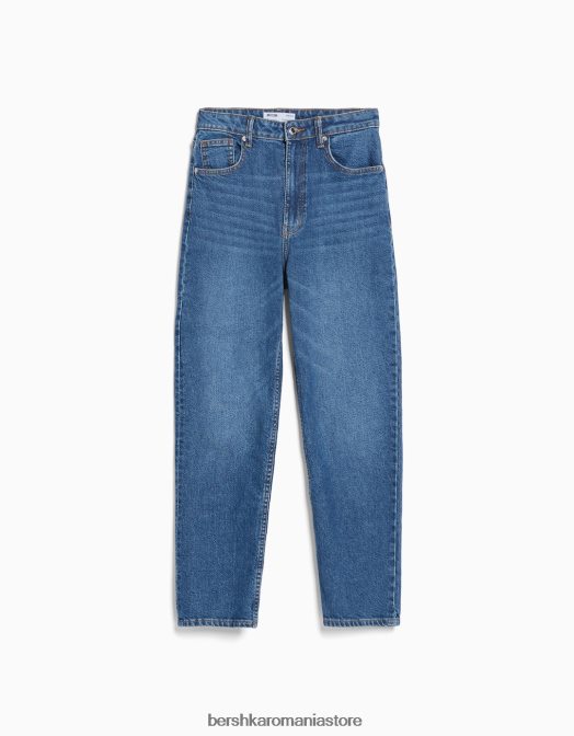 Bershka femei blugi mom slim comfort fit albastru Z86D1520 îmbrăcăminte