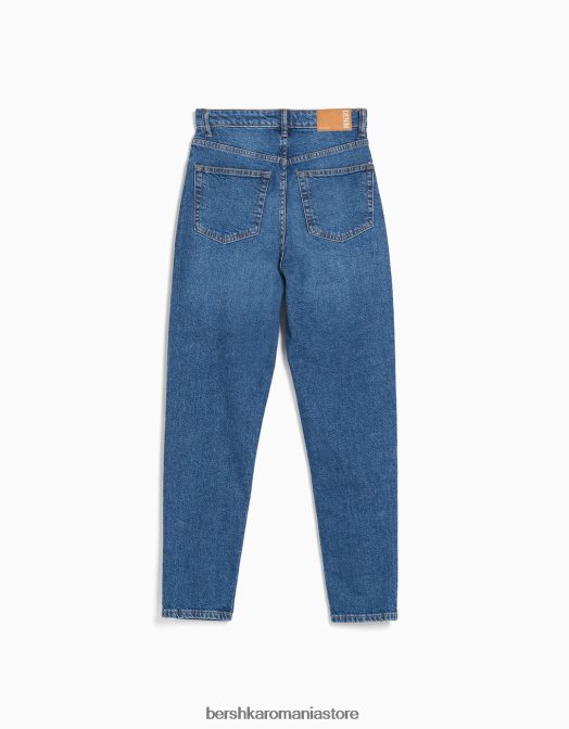 Bershka femei blugi mom slim comfort fit albastru Z86D1520 îmbrăcăminte