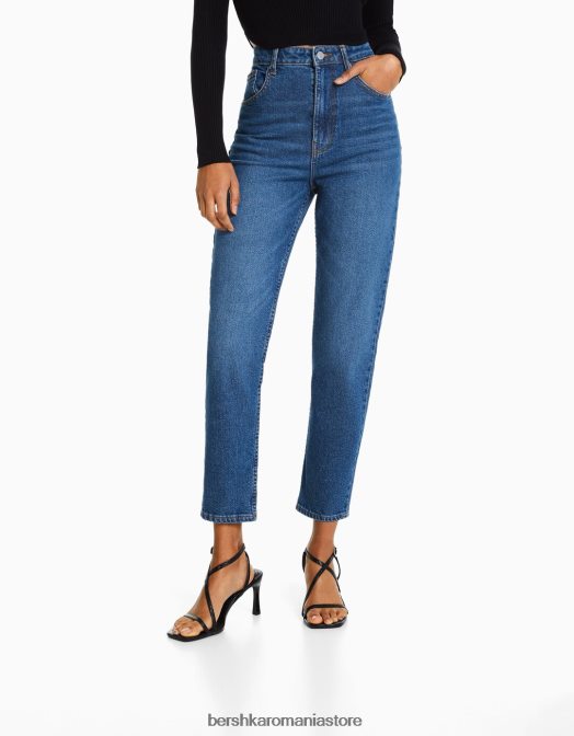 Bershka femei blugi mom slim comfort fit albastru Z86D1987 îmbrăcăminte