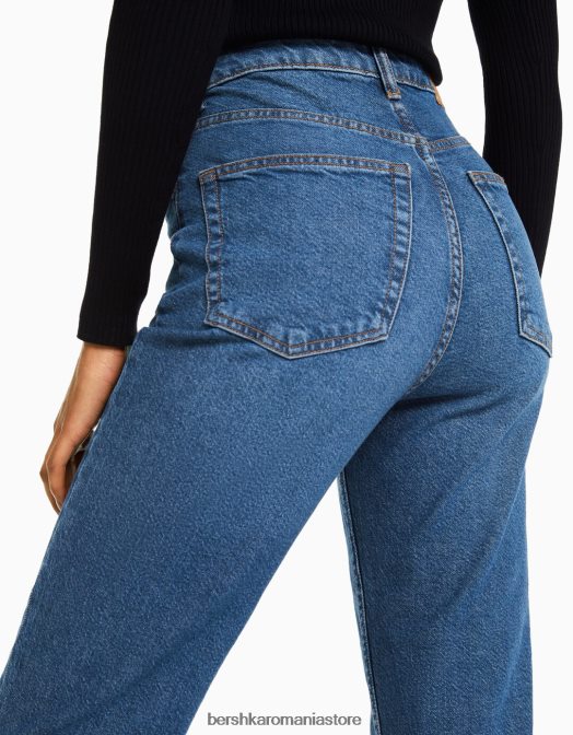 Bershka femei blugi mom slim comfort fit albastru Z86D1987 îmbrăcăminte