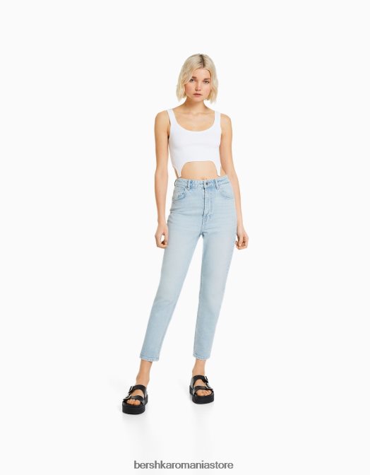 Bershka femei blugi mom slim comfort fit albastru deschis Z86D1518 îmbrăcăminte