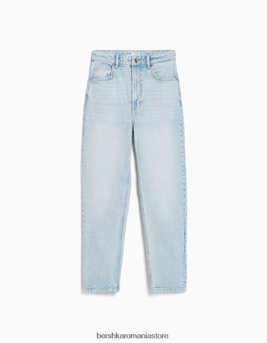 Bershka femei blugi mom slim comfort fit albastru deschis Z86D1518 îmbrăcăminte