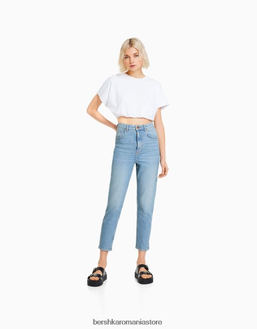 Bershka femei blugi mom slim comfort fit albastru deschis Z86D1521 îmbrăcăminte