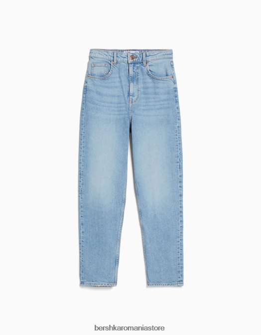 Bershka femei blugi mom slim comfort fit albastru deschis Z86D1521 îmbrăcăminte