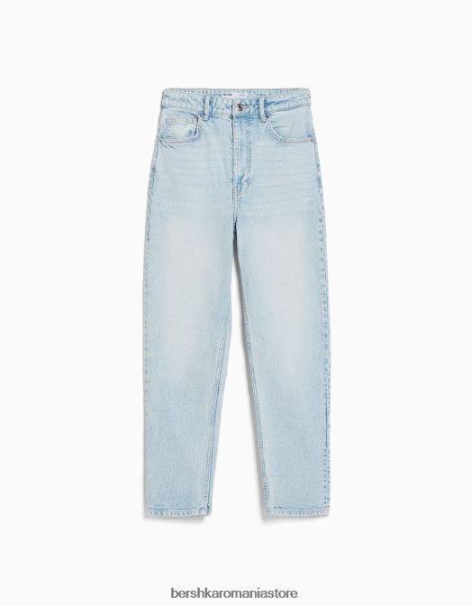 Bershka femei blugi mom slim comfort fit albastru deschis Z86D1985 îmbrăcăminte