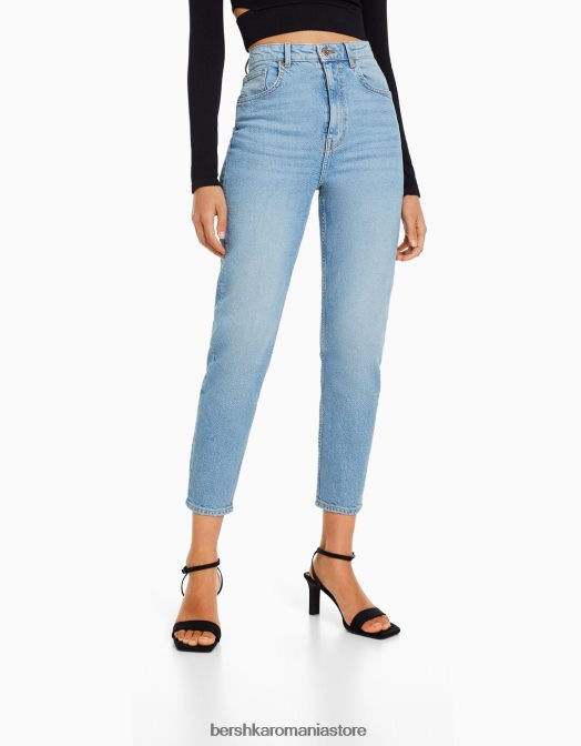 Bershka femei blugi mom slim comfort fit albastru deschis Z86D1992 îmbrăcăminte