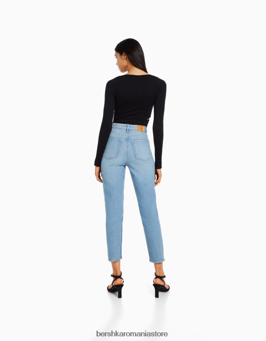 Bershka femei blugi mom slim comfort fit albastru deschis Z86D1992 îmbrăcăminte