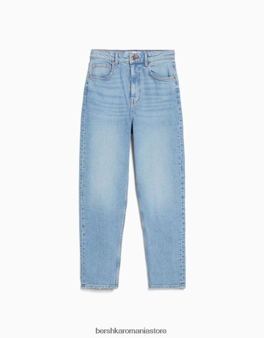 Bershka femei blugi mom slim comfort fit albastru deschis Z86D1992 îmbrăcăminte
