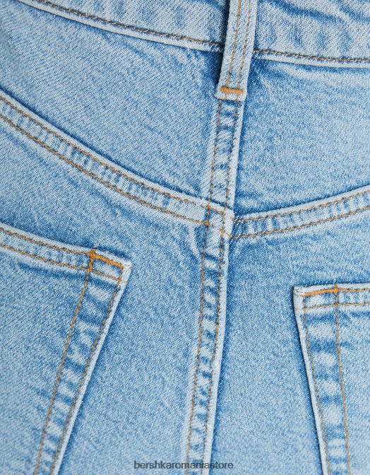 Bershka femei blugi mom slim comfort fit albastru deschis Z86D1992 îmbrăcăminte